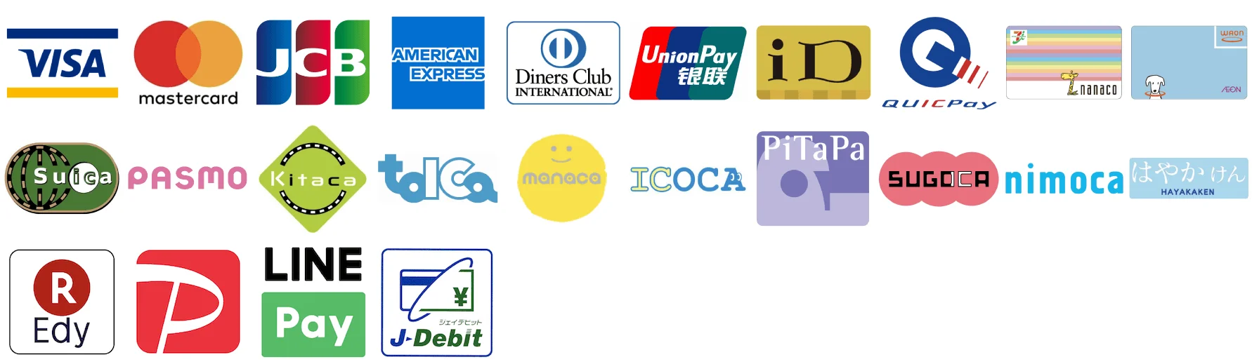 対応決済ブランド一覧